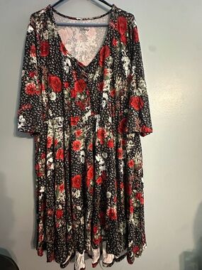 Disney Black Dress with Red Rose & Character Print